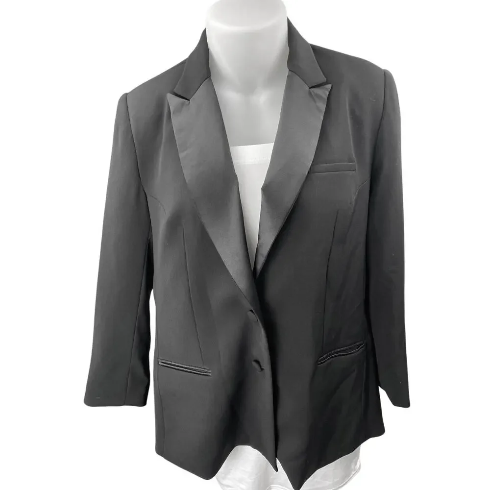 LBT Little Black Tux Black Collared Long Sleeve Button Blazer Coat Jacket Sz 20